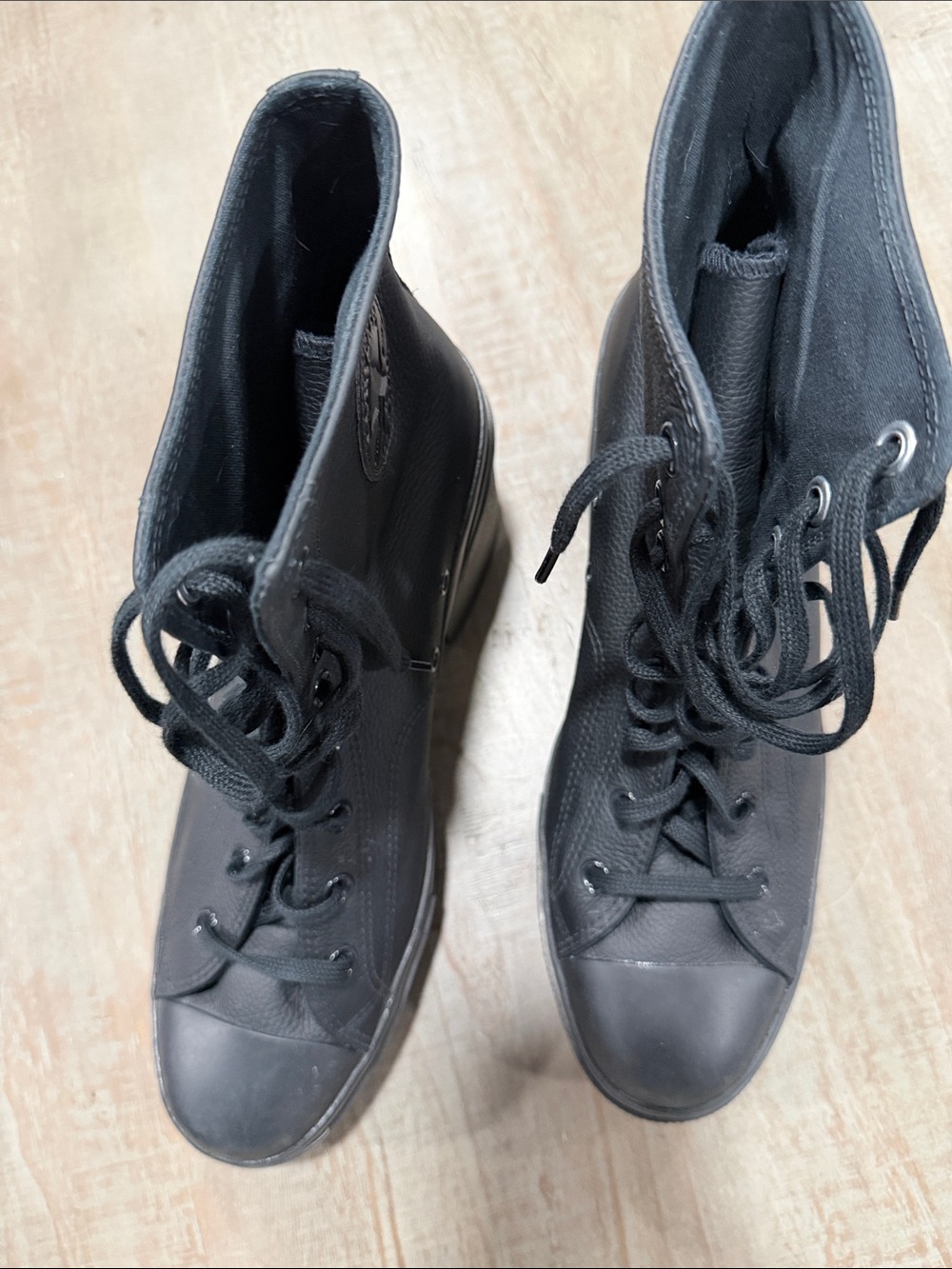 Converse Black Leather Platform Lace-Up Heeled Boots De Luxe Unisex M11 W13